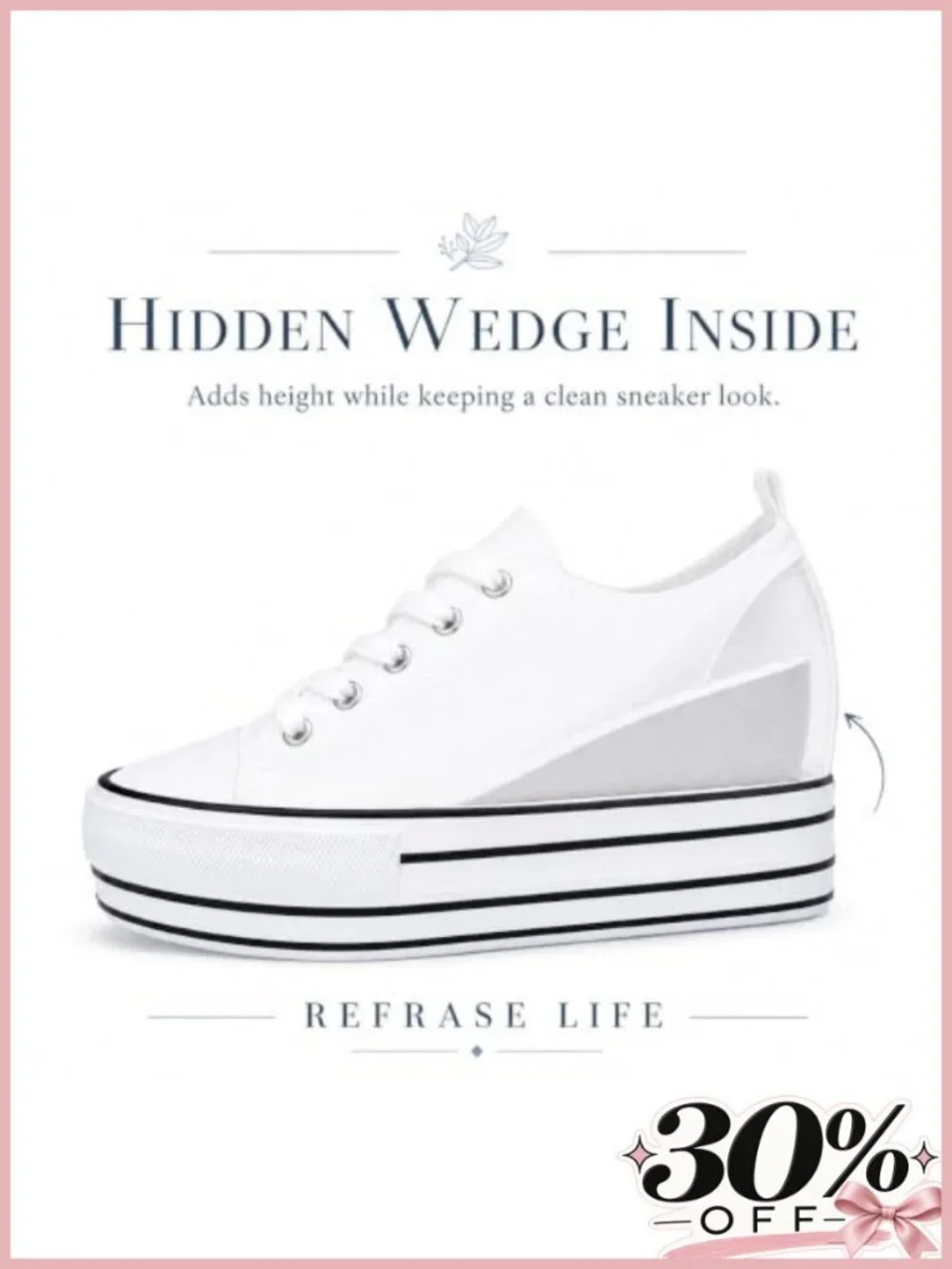Womens Platform Wedge Sneakers 3 Inch Height Boost Hidden Heel Lace-Up